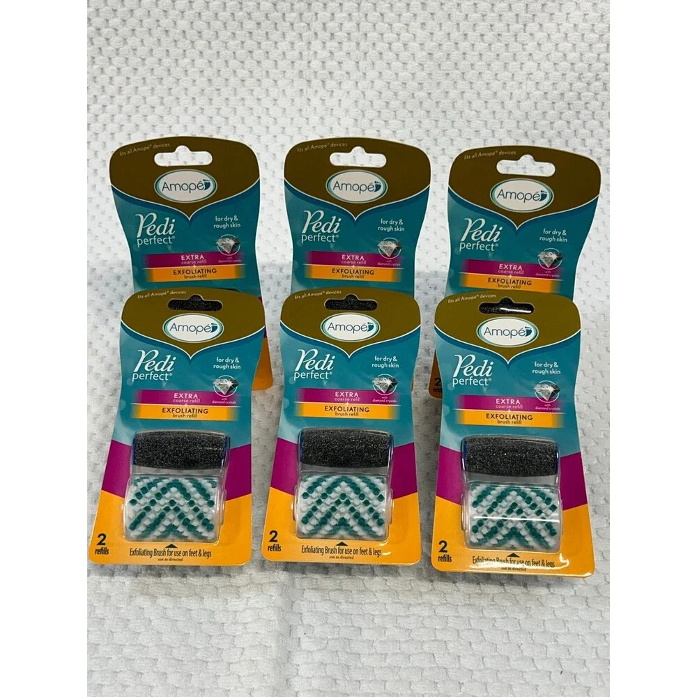 6x Amope Pedi Perfect Extra Coarse Refills 12 Exfoliating Heads Foot Scrub Feet